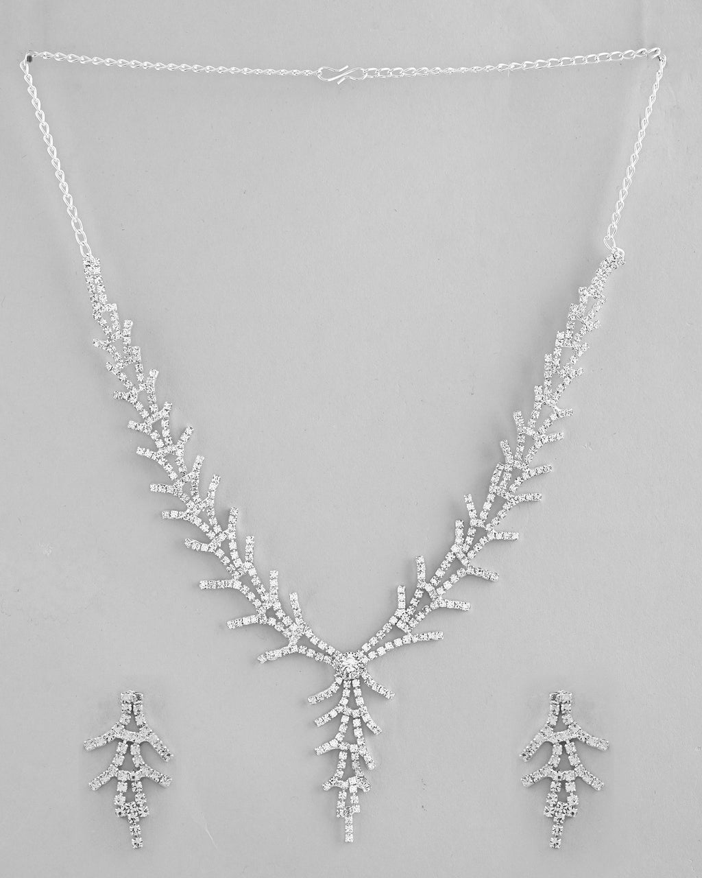 VOJ AD Stone Studded Silver Plated Designer Jewellery Set