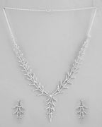 VOJ AD Stone Studded Silver Plated Designer Jewellery Set