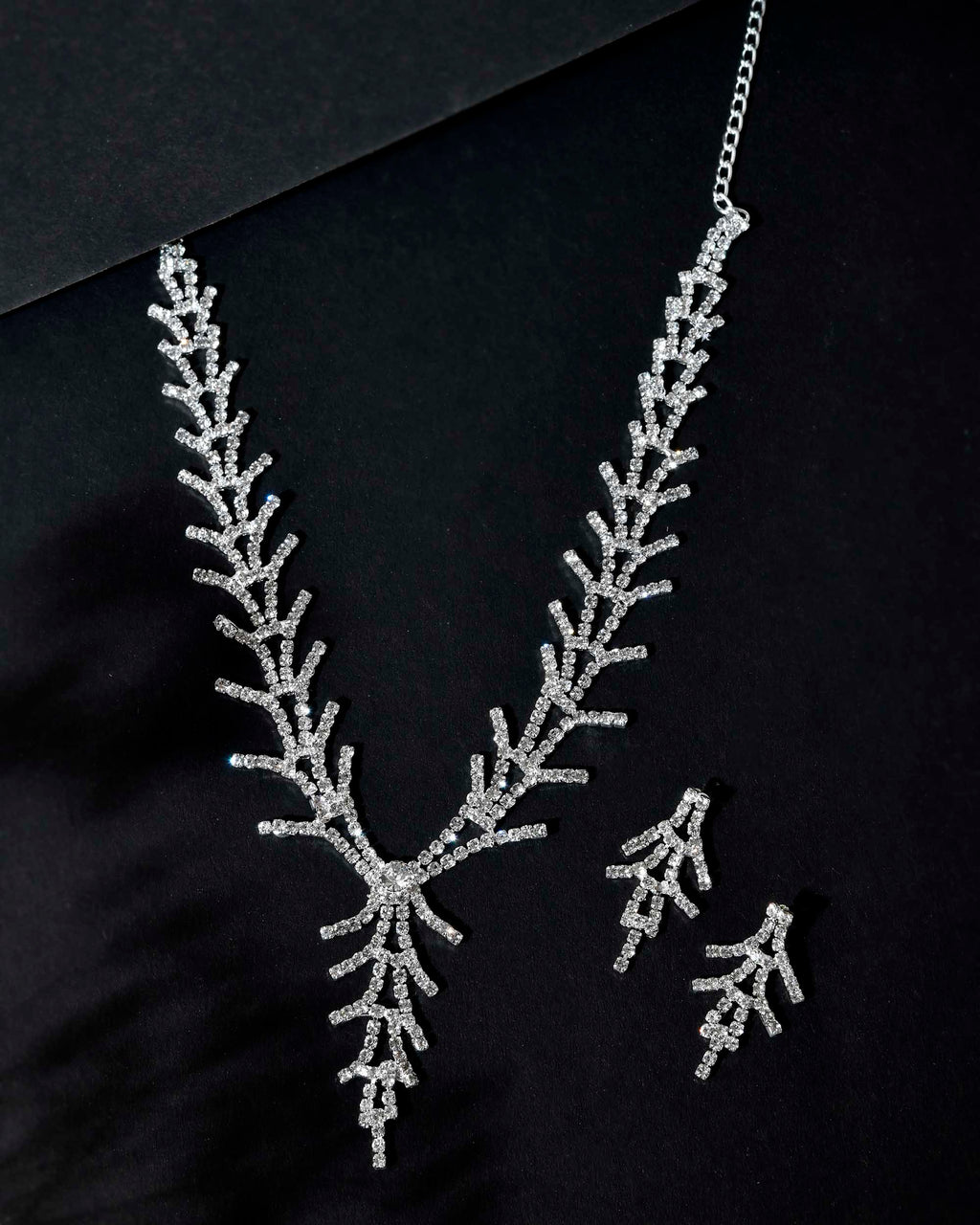 VOJ AD Stone Studded Silver Plated Designer Jewellery Set