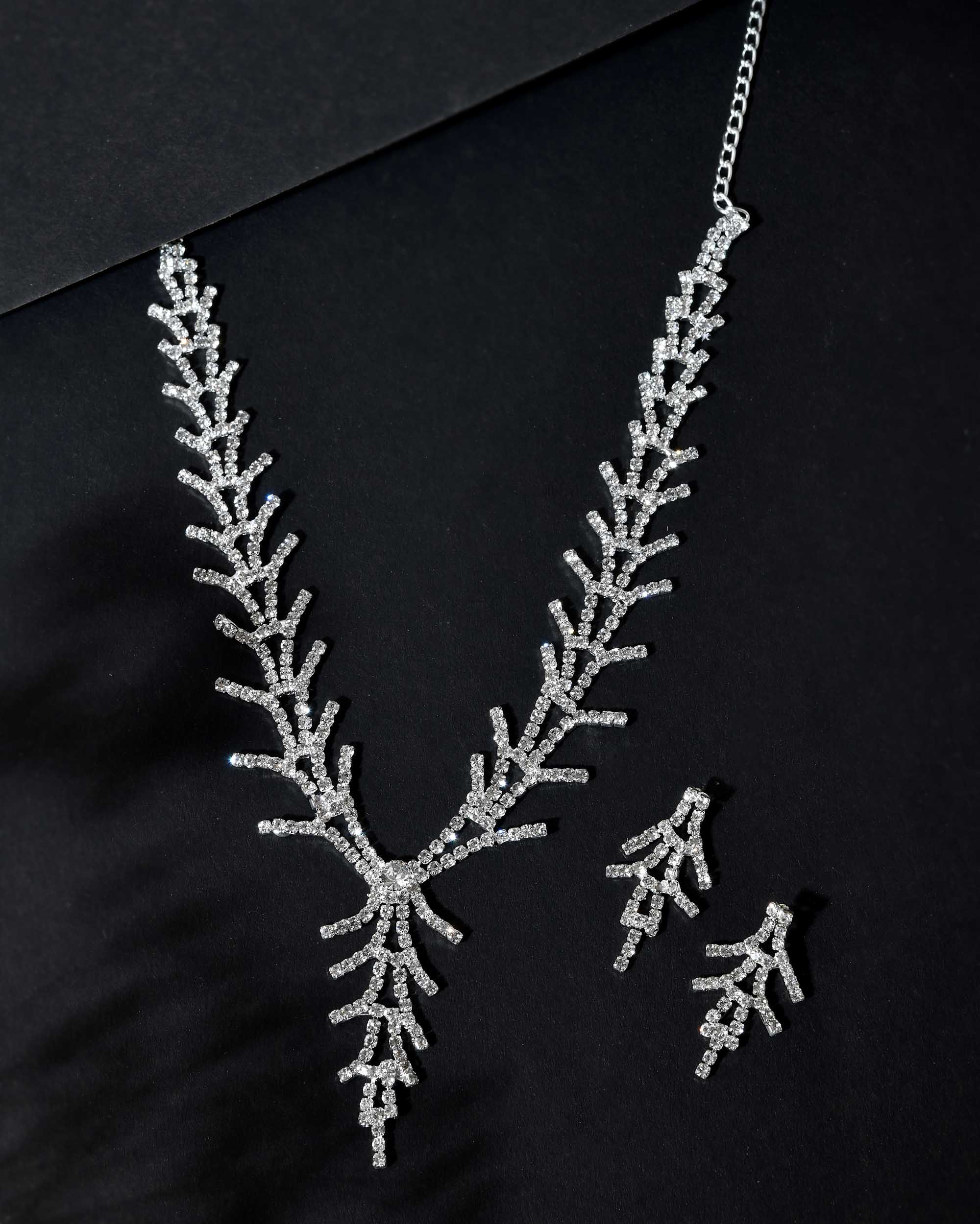 VOJ AD Stone Studded Silver Plated Designer Jewellery Set
