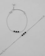 VOJ Set Of 2 Silver Plated With Black Beads Anklet - Distacart