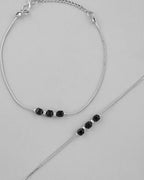 VOJ Set Of 2 Silver Plated With Black Beads Anklet - Distacart