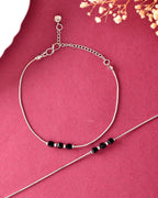 VOJ Set Of 2 Silver Plated With Black Beads Anklet - Distacart
