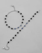 VOJ Set Of 2 Silver Plated With Black beads and Evil Eye Anklet - Distacart