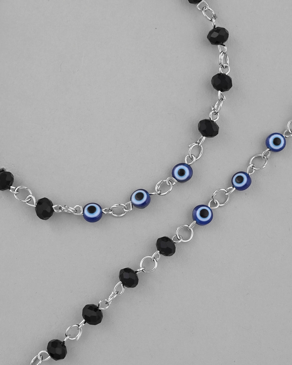 VOJ Set Of 2 Silver Plated With Black beads and Evil Eye Anklet - Distacart