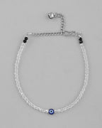 VOJ Set Of 2 Silver Plated With White beads and Evil Eye Anklet - Distacart