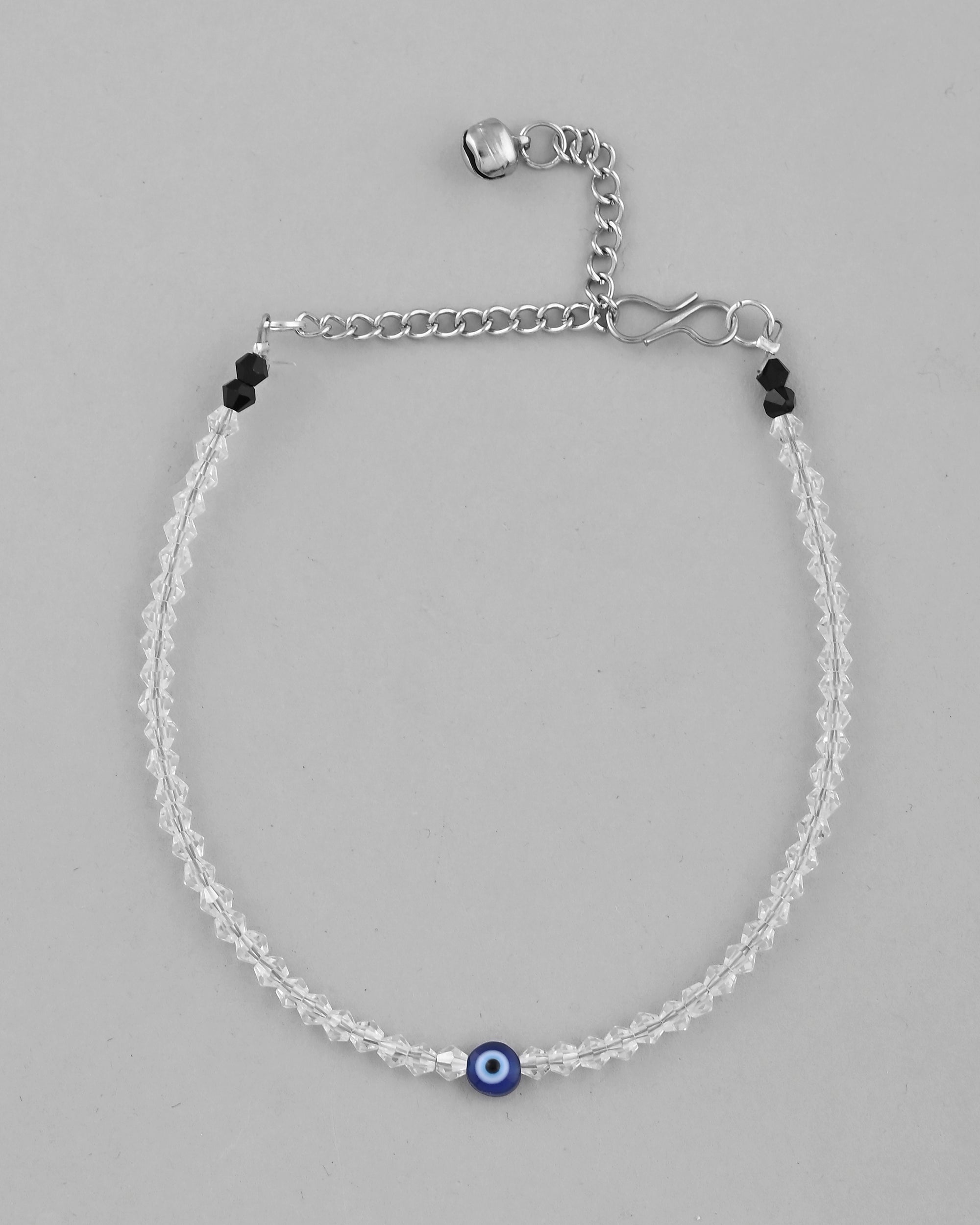 VOJ Set Of 2 Silver Plated With White beads and Evil Eye Anklet - Distacart