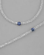VOJ Set Of 2 Silver Plated With White beads and Evil Eye Anklet - Distacart