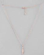 VOJ Rose Gold-Polished Chain With AD Studded Leaf Shaped Pendent
