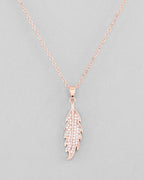 VOJ Rose Gold-Polished Chain With AD Studded Leaf Shaped Pendent
