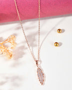VOJ Rose Gold-Polished Chain With AD Studded Leaf Shaped Pendent