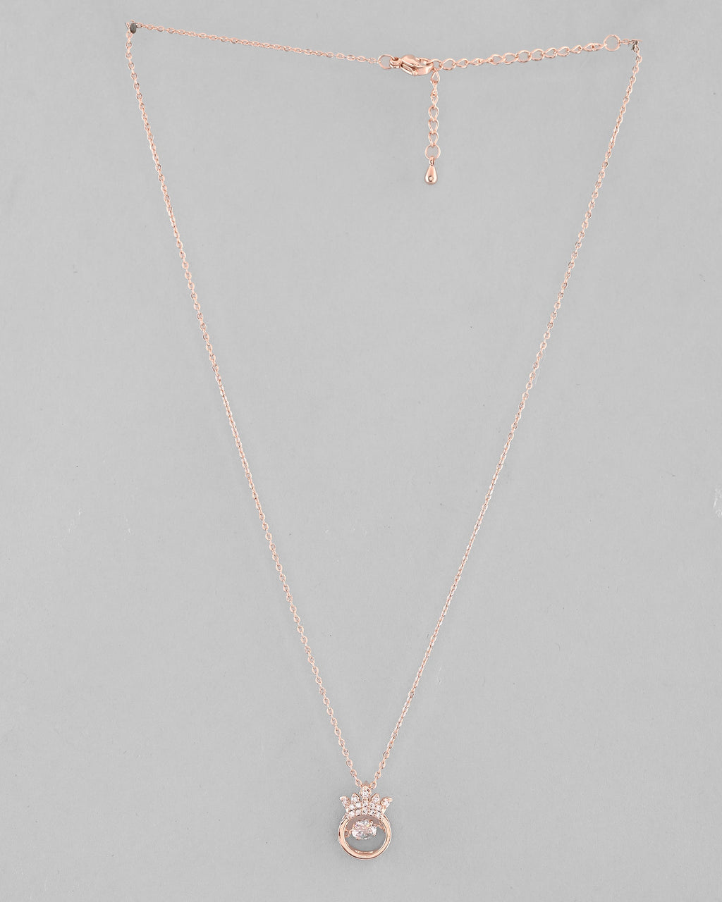VOJ Rose Gold-Polished Chain With AD Studded crown Shaped Pendent