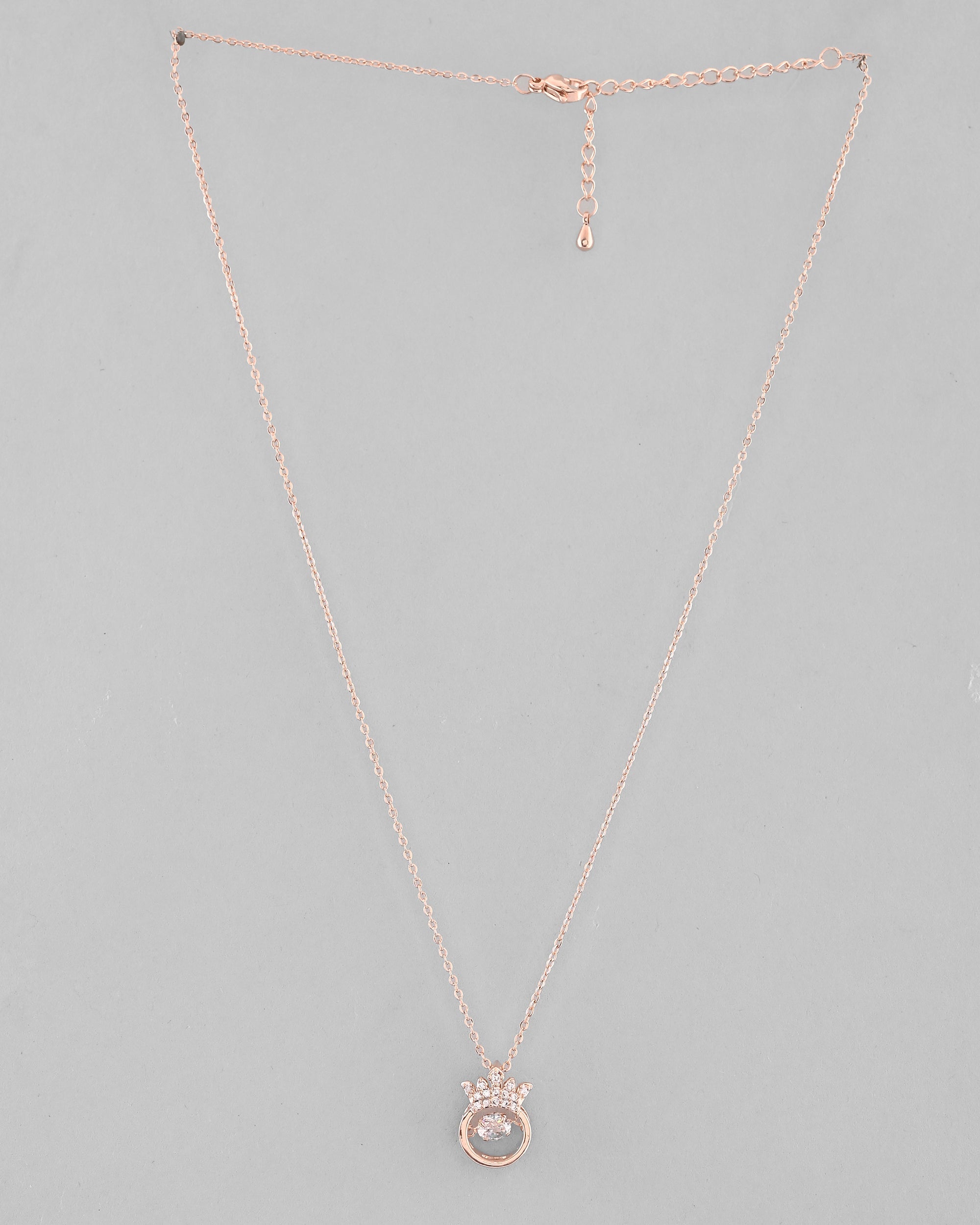 VOJ Rose Gold-Polished Chain With AD Studded crown Shaped Pendent