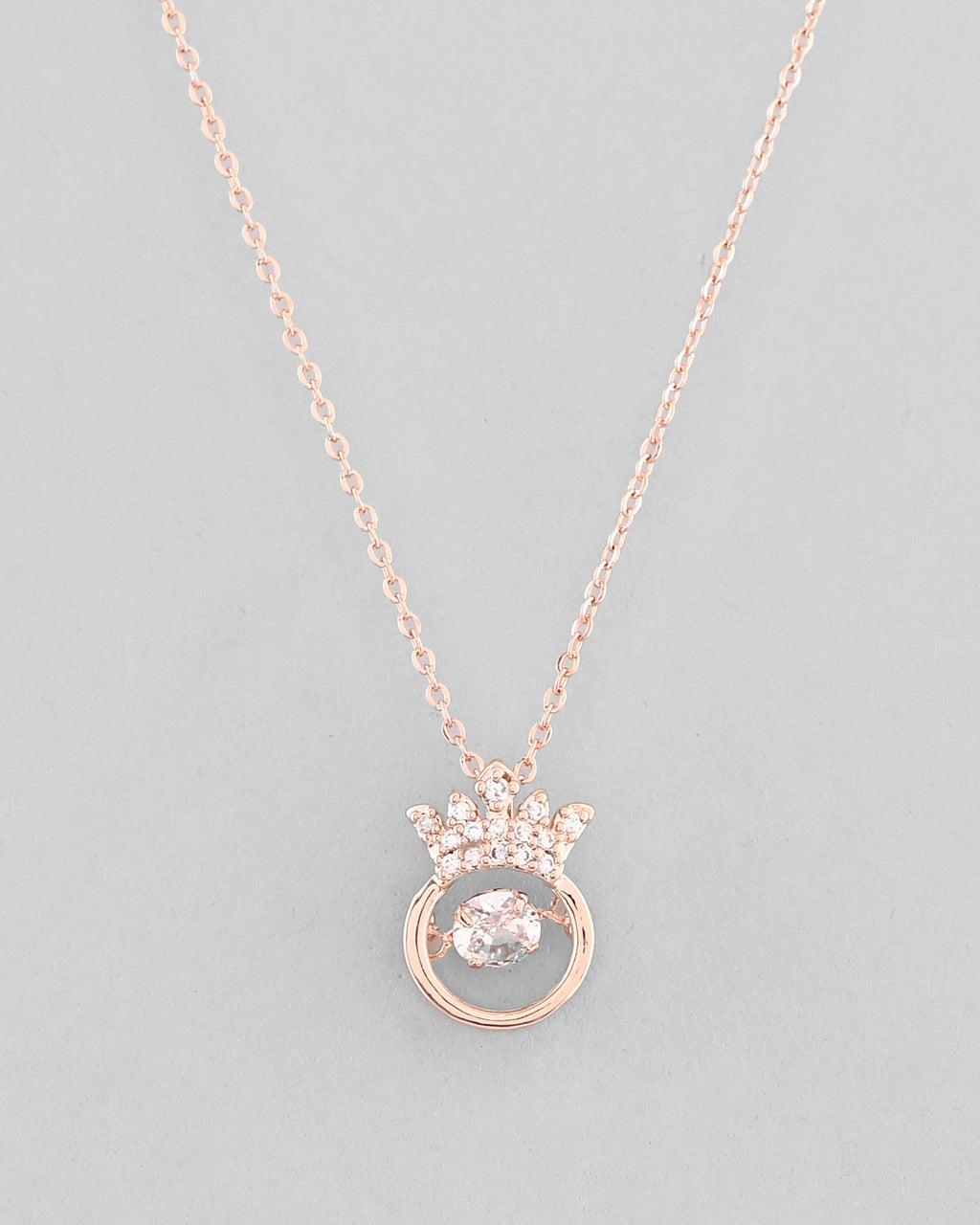 VOJ Rose Gold-Polished Chain With AD Studded crown Shaped Pendent
