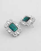 VOJ Green Silver-Plated Long Necklace Earring Jewellery Set