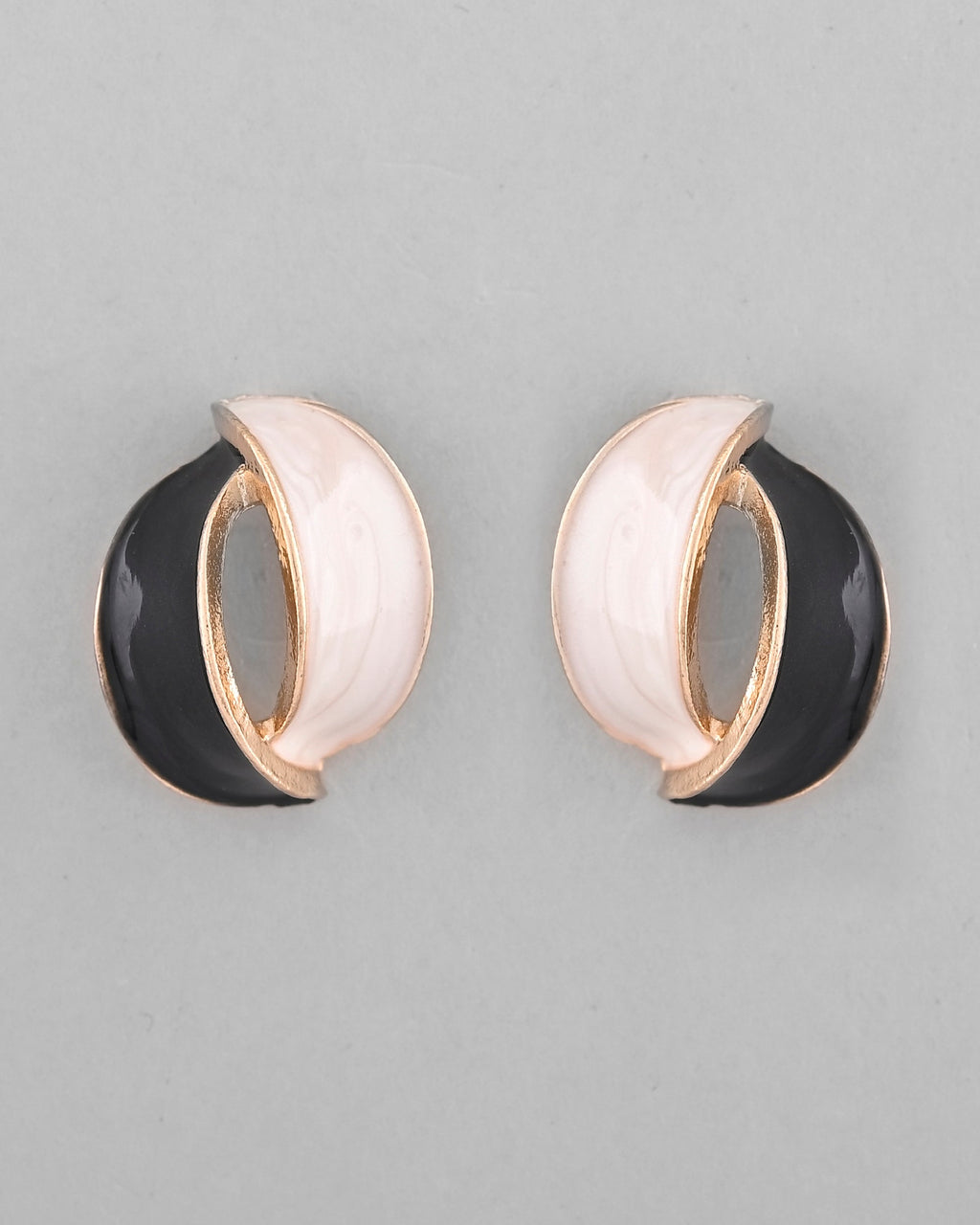 VOJ Gold-Polished Korean Style Black And White Studs Earrings - Distacart