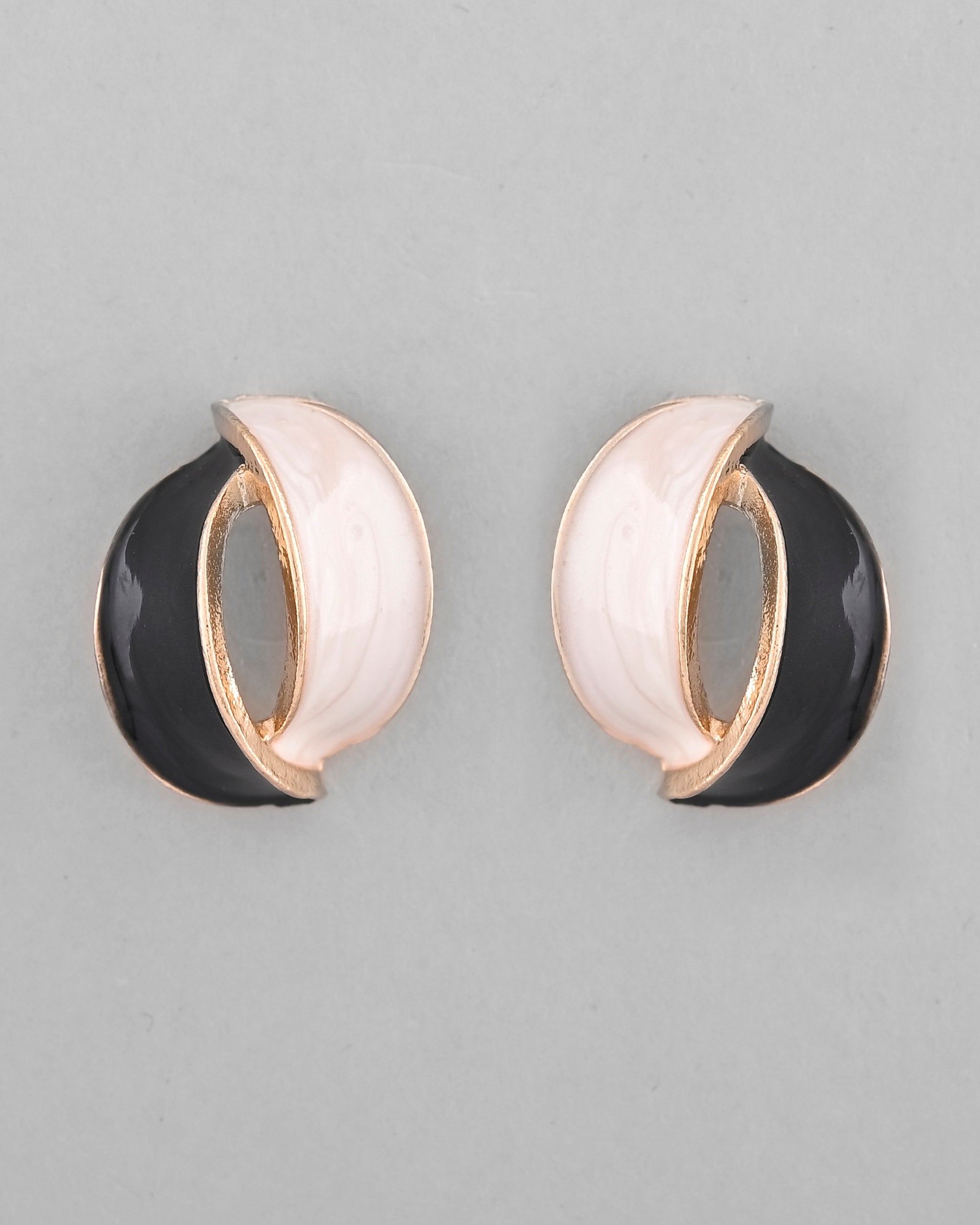 VOJ Gold-Polished Korean Style Black And White Studs Earrings - Distacart
