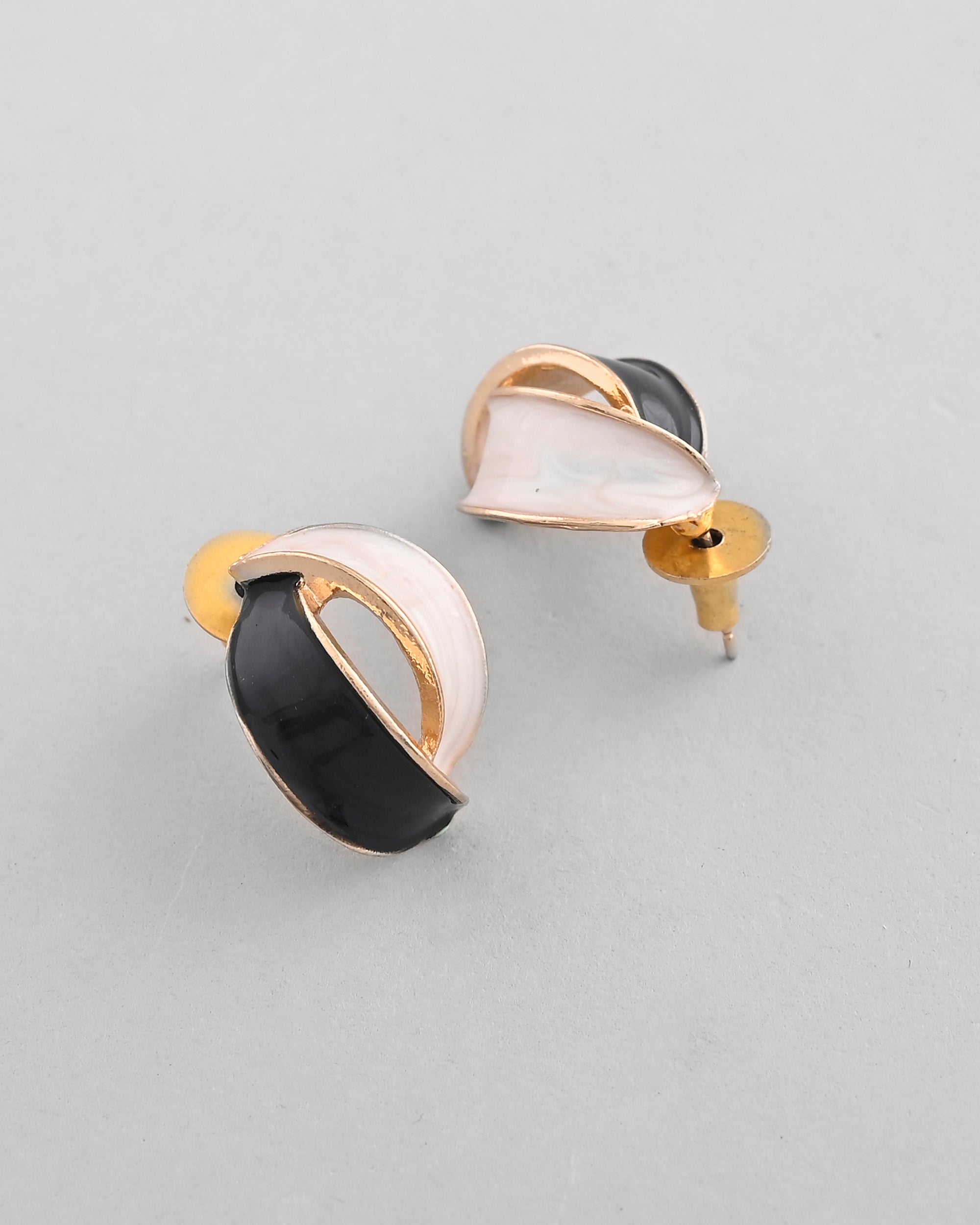 VOJ Gold-Polished Korean Style Black And White Studs Earrings - Distacart