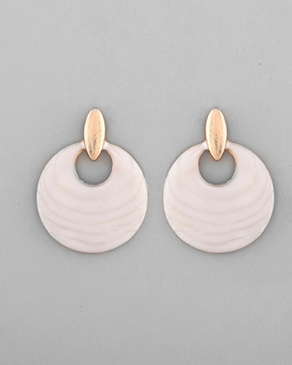VOJ Gold-Polished Korean Style White Circular Studs Earrings - Distacart