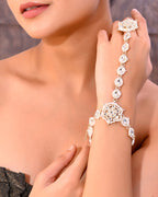 VOJ Gold-Polished Pearl And Kundan Ring Bracelet - Distacart