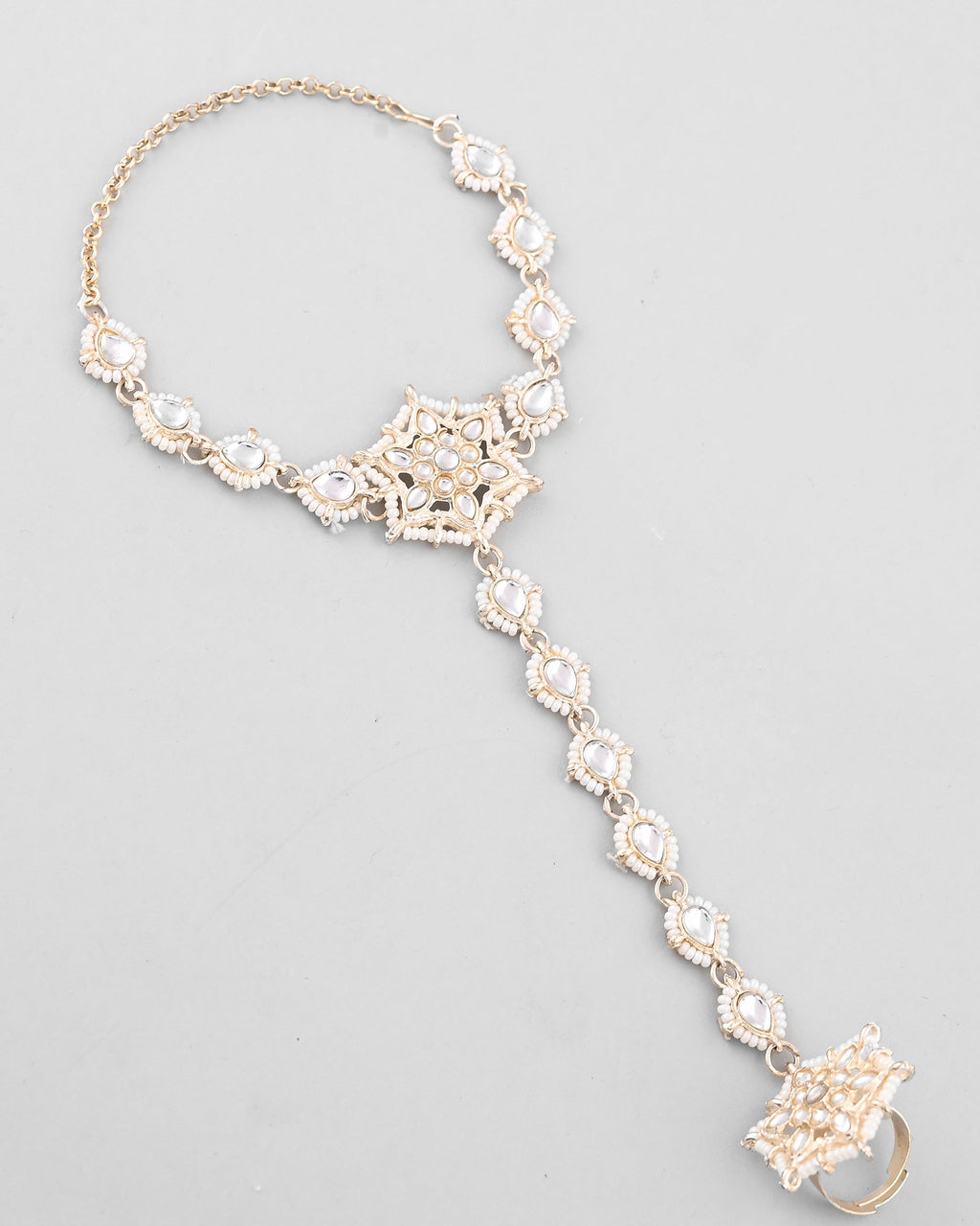 VOJ Gold-Polished Pearl And Kundan Ring Bracelet - Distacart