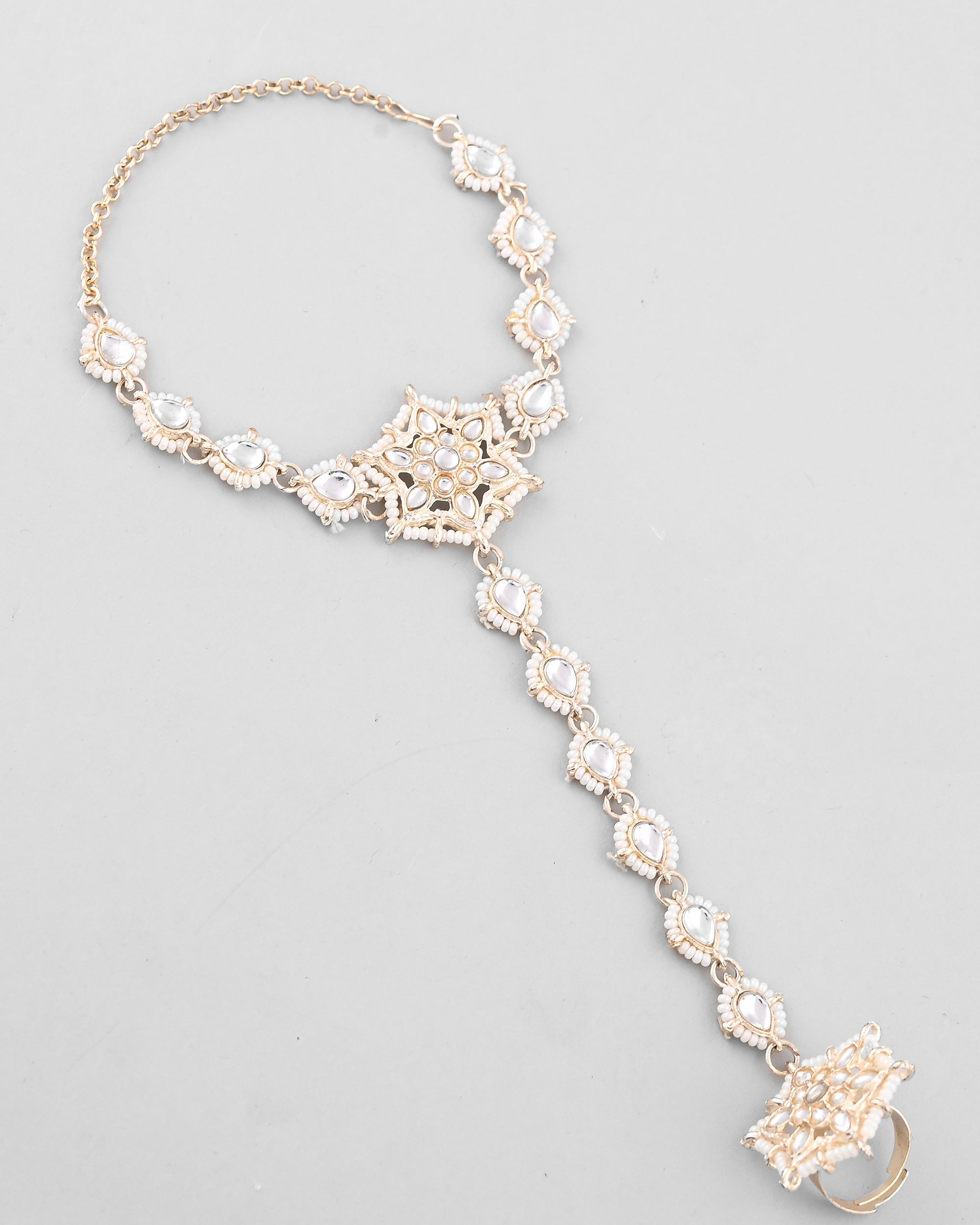 VOJ Gold-Polished Pearl And Kundan Ring Bracelet - Distacart