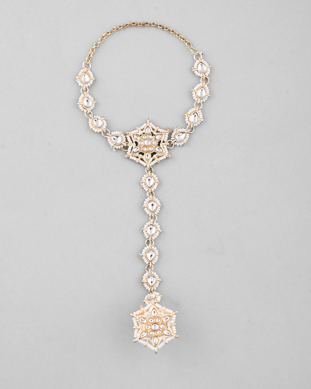 VOJ Gold-Polished Pearl And Kundan Ring Bracelet - Distacart