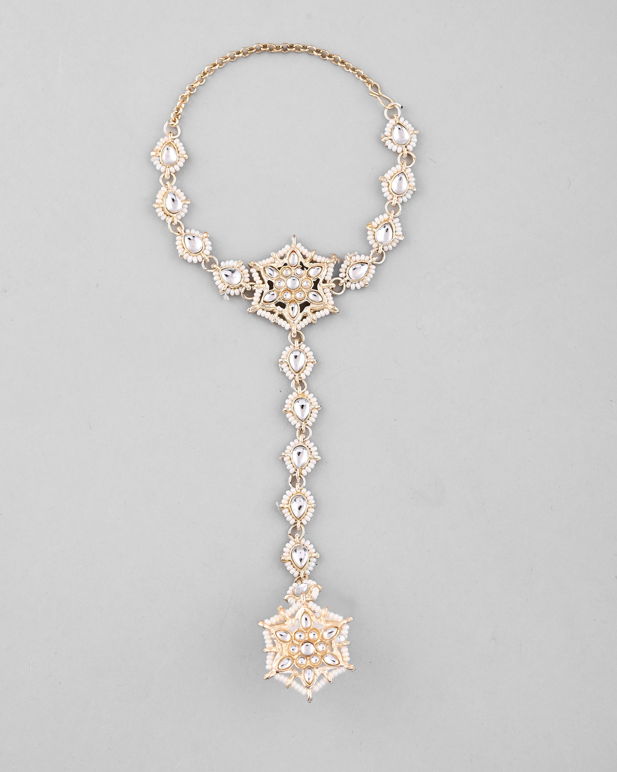 VOJ Gold-Polished Pearl And Kundan Ring Bracelet - Distacart