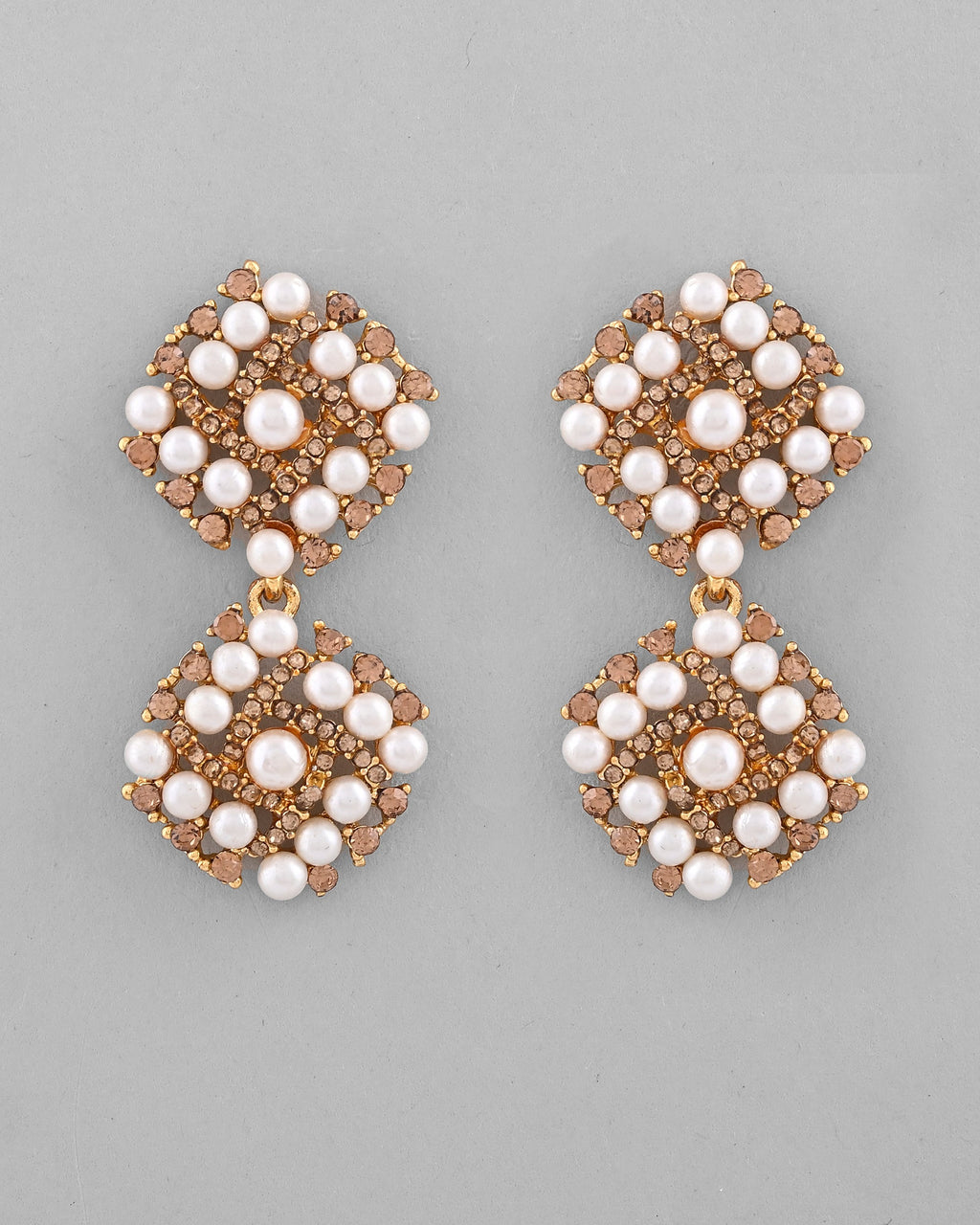 VOJ Gold-Polished Pearl And Gold Stone Drop Stud Earrings - Distacart