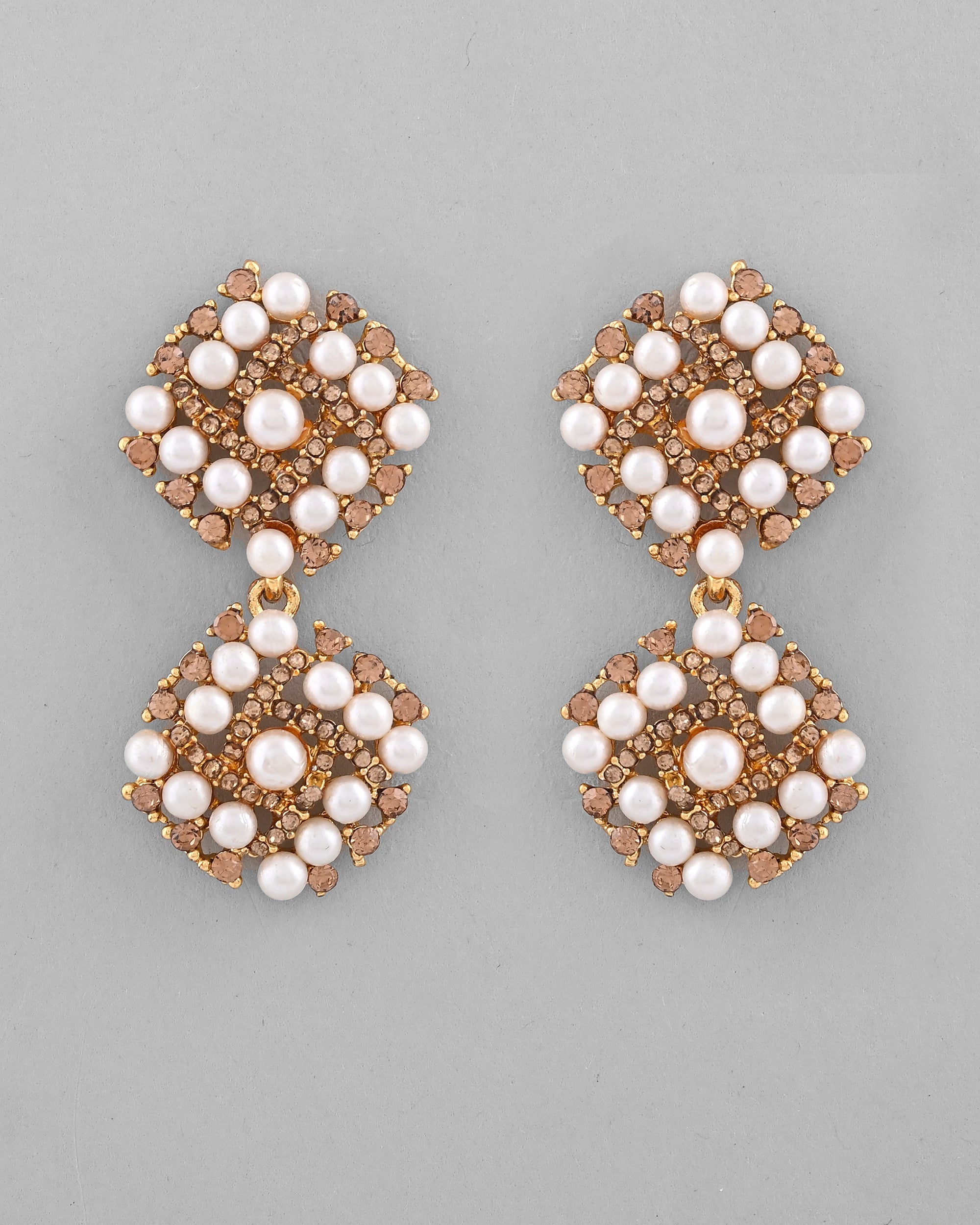 VOJ Gold-Polished Pearl And Gold Stone Drop Stud Earrings - Distacart