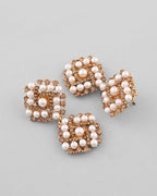 VOJ Gold-Polished Pearl And Gold Stone Drop Stud Earrings - Distacart