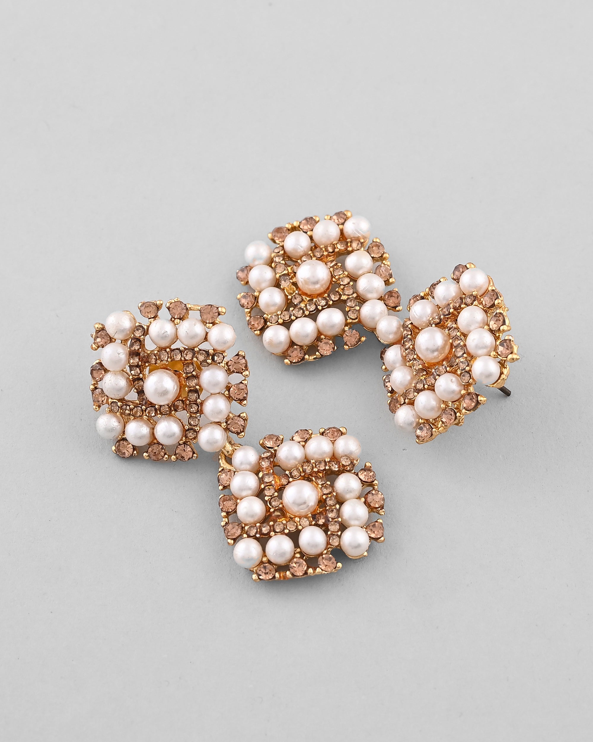 VOJ Gold-Polished Pearl And Gold Stone Drop Stud Earrings - Distacart