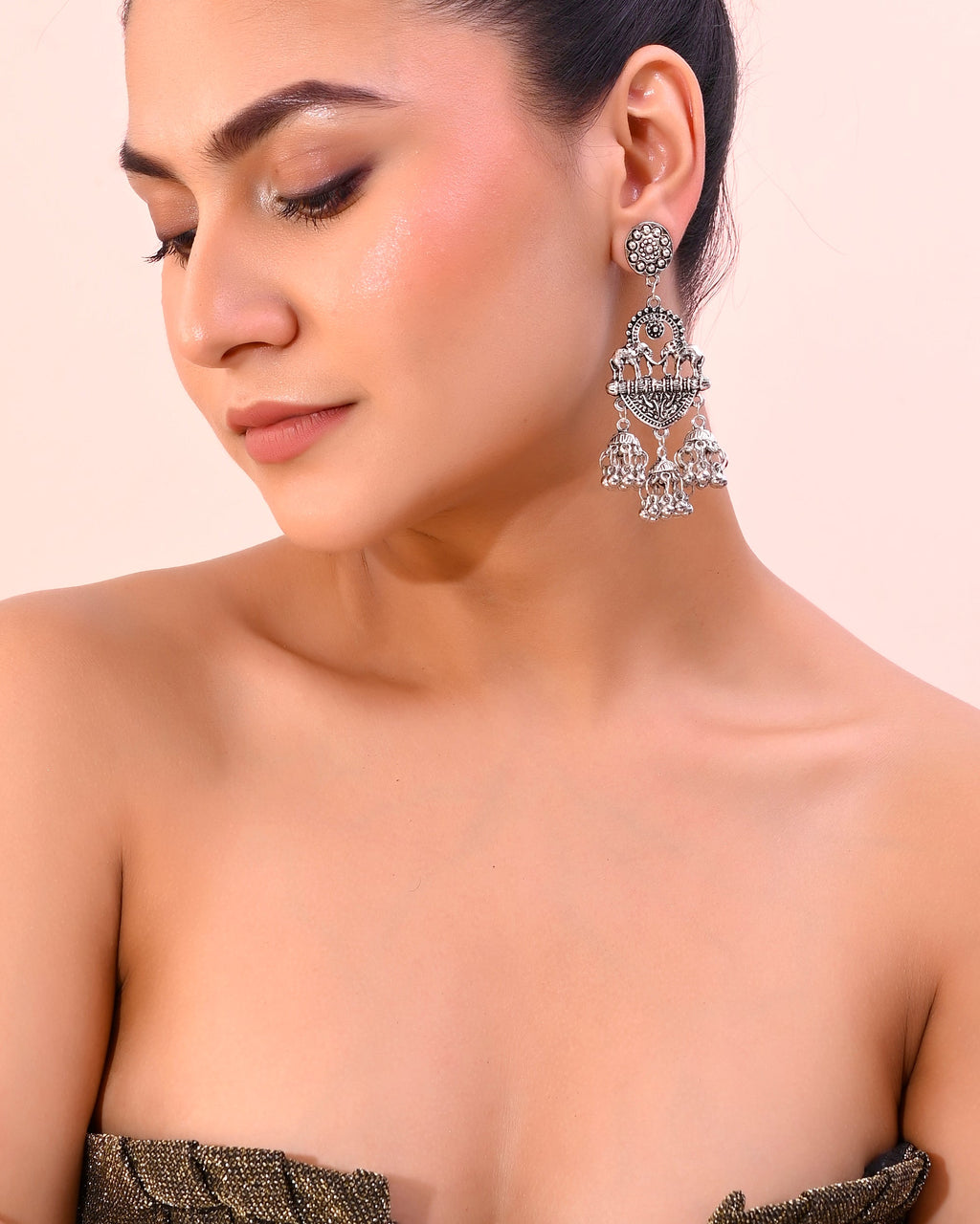 VOJ Silver-Plated Elephant Oxidized Contemporary Drop Earrings - Distacart