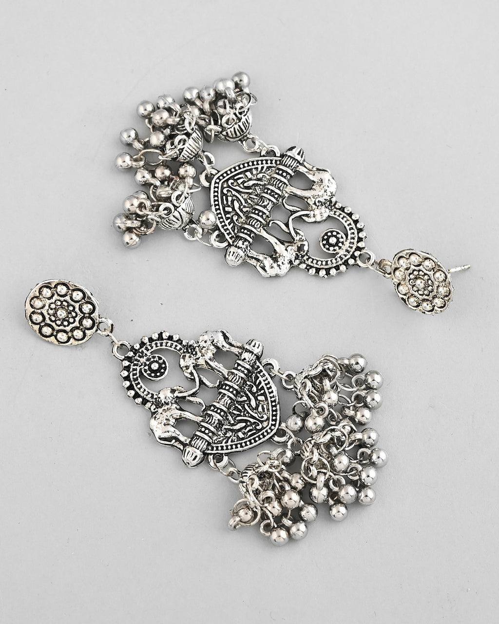 VOJ Silver-Plated Elephant Oxidized Contemporary Drop Earrings - Distacart