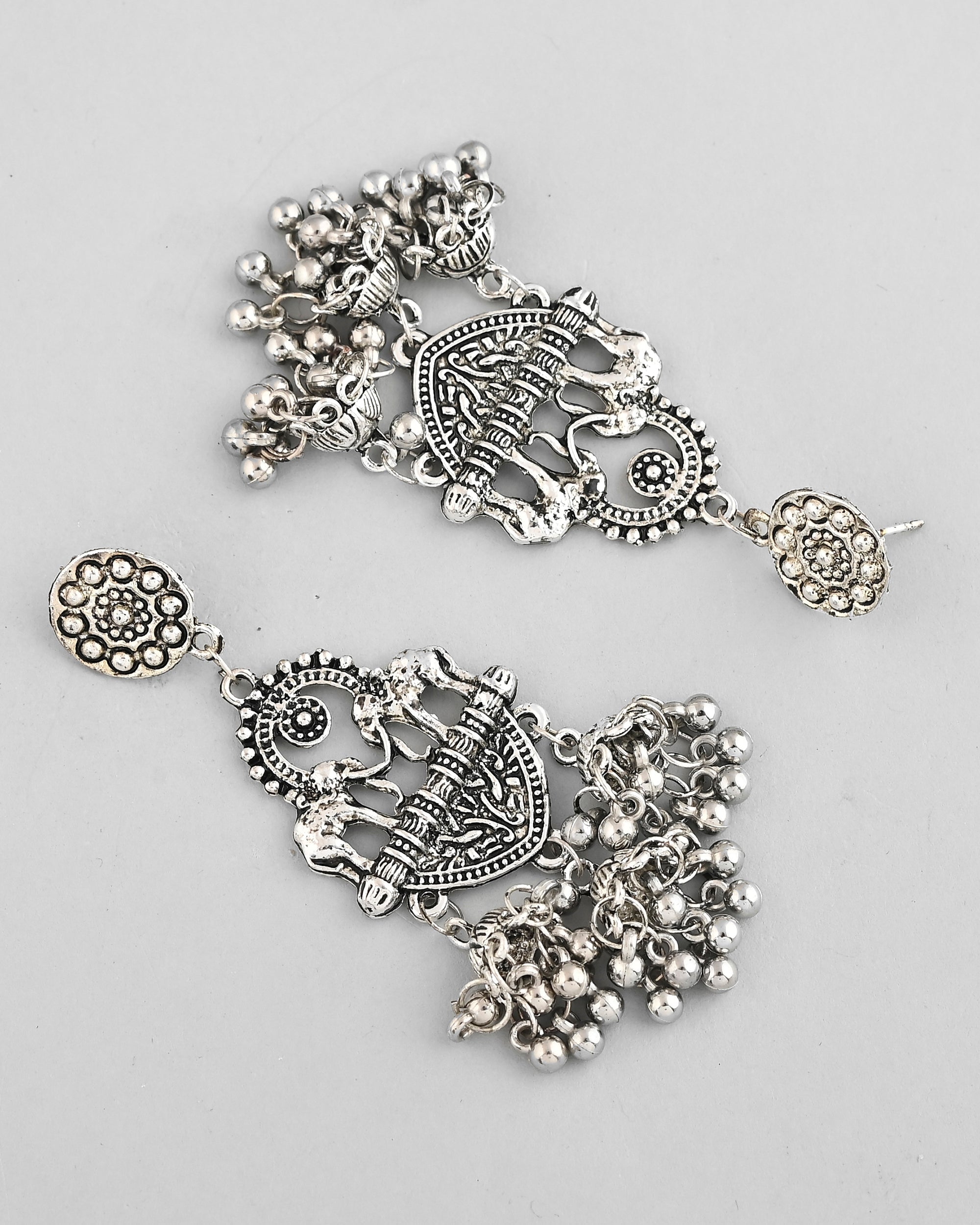 VOJ Silver-Plated Elephant Oxidized Contemporary Drop Earrings - Distacart