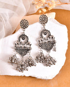 VOJ Silver-Plated Elephant Oxidized Contemporary Drop Earrings - Distacart