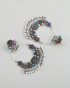VOJ Silver-Plated multi Colour Flower Oxidized Shaped Drop Earrings - Distacart