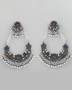 VOJ Silver-Plated multi Colour Flower Oxidized Shaped Drop Earrings - Distacart