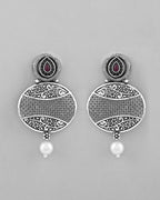 VOJ Rhodium-Plated Oxidized Contemporary With Pearl Earrings - Distacart