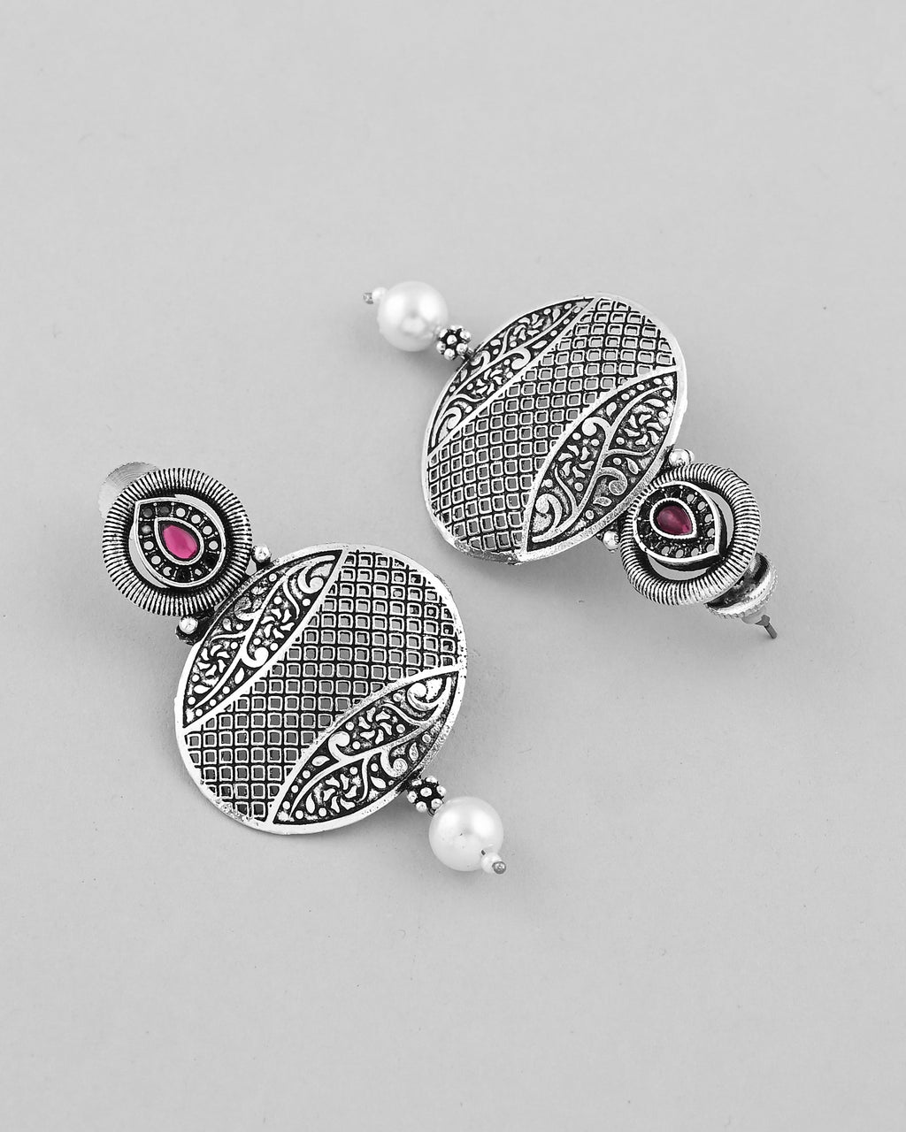 VOJ Rhodium-Plated Oxidized Contemporary With Pearl Earrings - Distacart