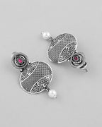VOJ Rhodium-Plated Oxidized Contemporary With Pearl Earrings - Distacart