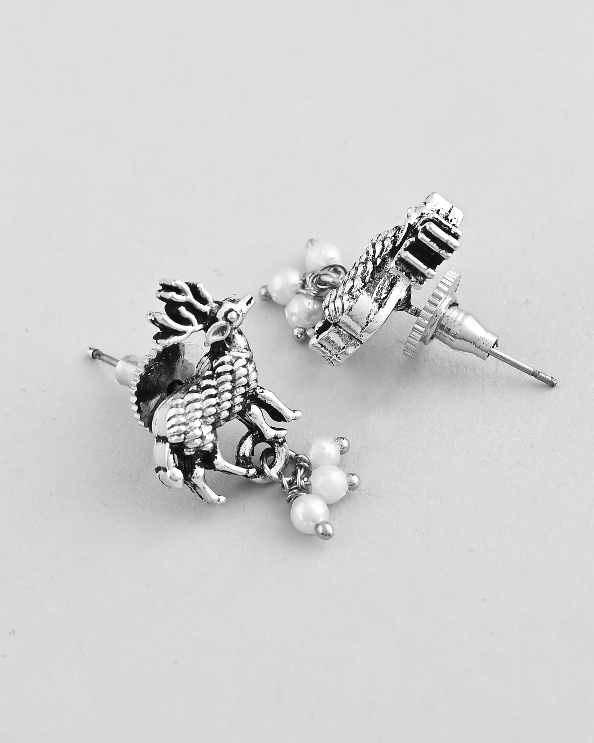 VOJ Rhodium-Plated Deer Oxidized Contemporary Choker With Earrings Set