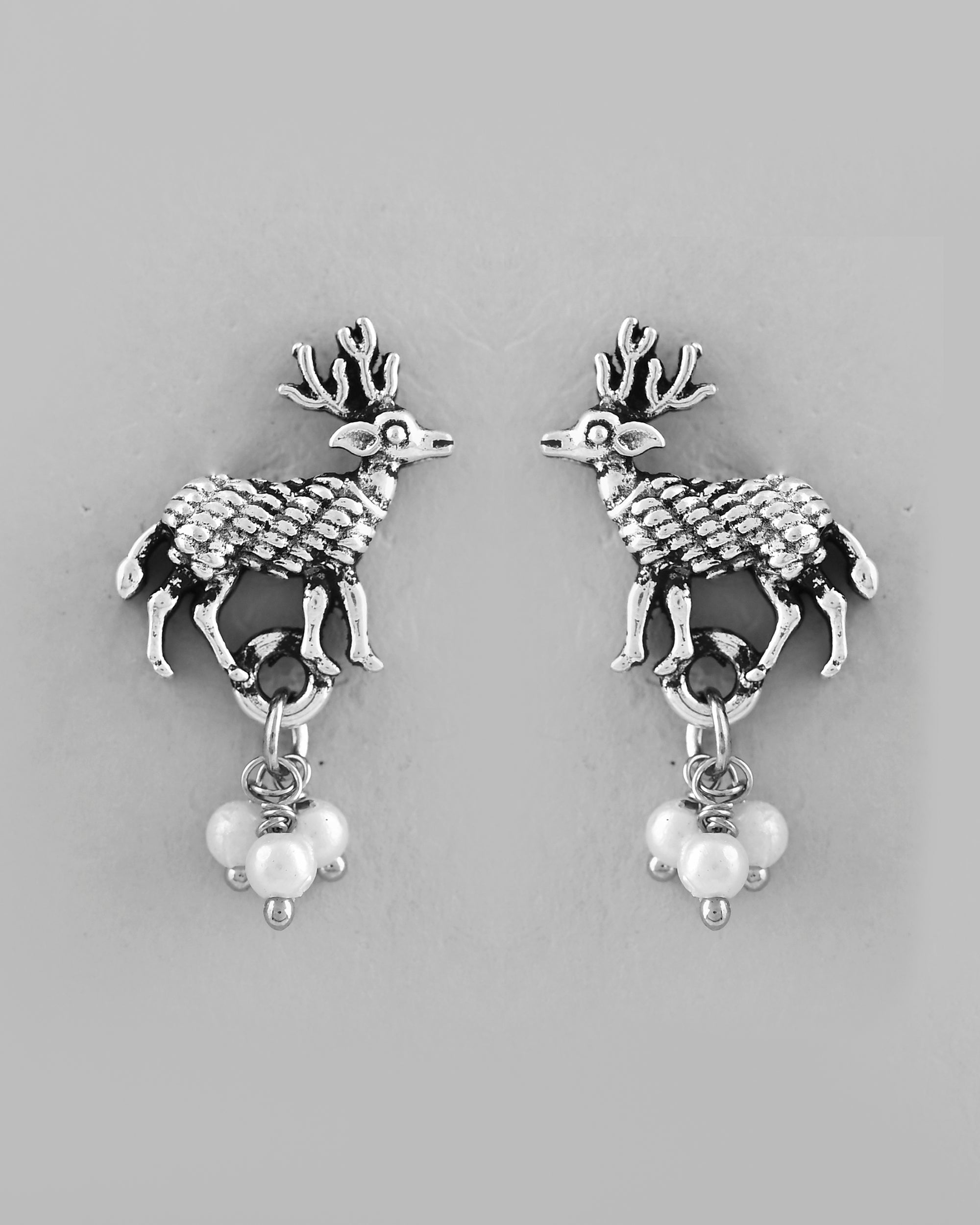 VOJ Rhodium-Plated Deer Oxidized Contemporary Choker With Earrings Set
