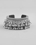 VOJ Silver-Plated Ghungroo Studded Oxidized Cuff Bracelet - Distacart