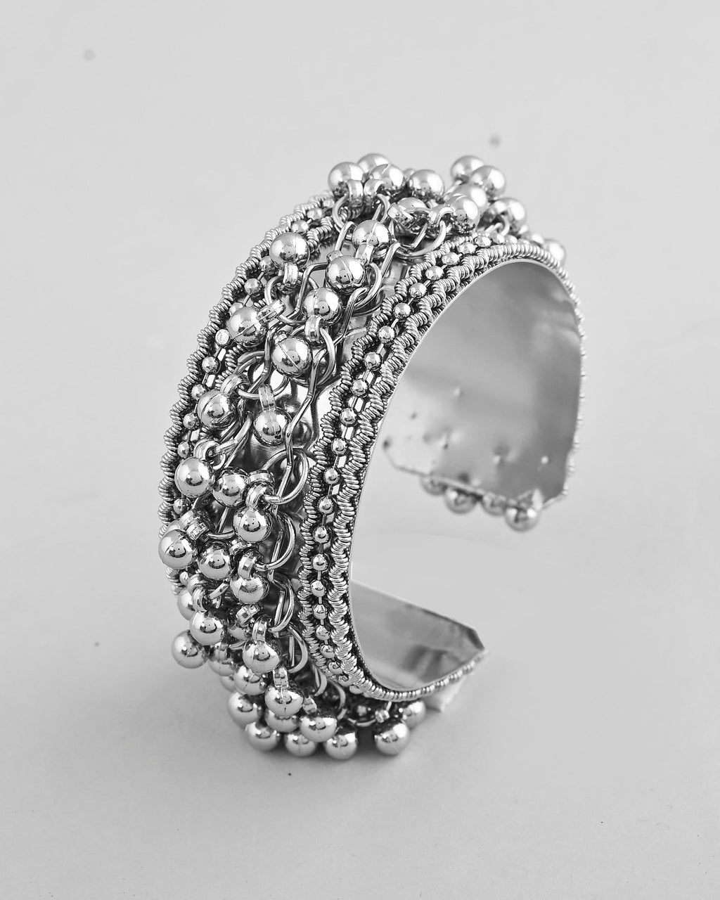 VOJ Silver-Plated Ghungroo Studded Oxidized Cuff Bracelet - Distacart
