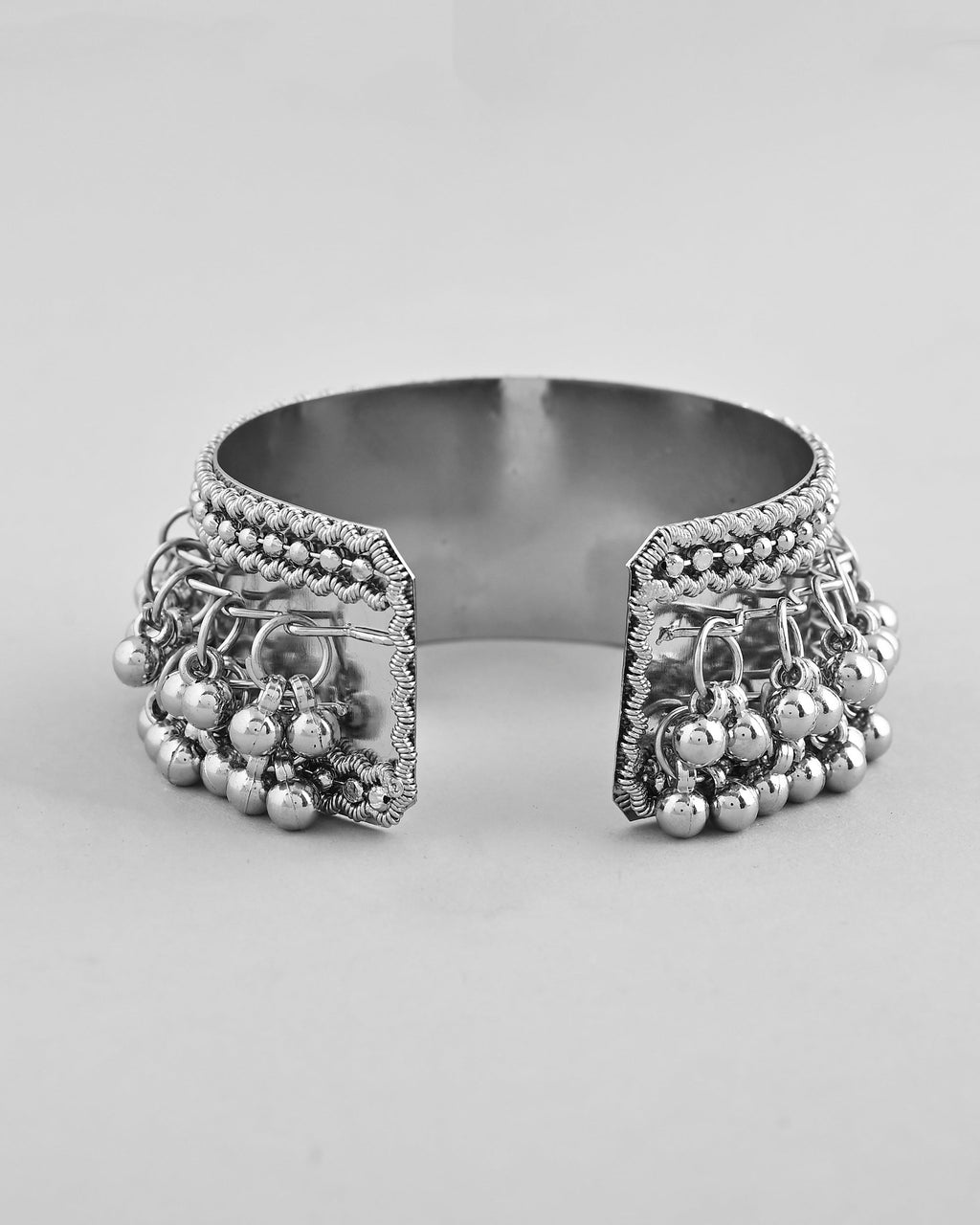 VOJ Silver-Plated Ghungroo Studded Oxidized Cuff Bracelet - Distacart