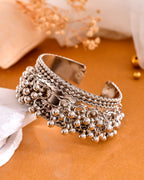 VOJ Silver-Plated Ghungroo Studded Oxidized Cuff Bracelet - Distacart