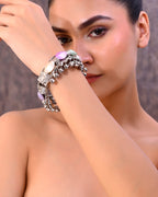 VOJ Silver-Plated Multi Colour Stone Studded Oxidized Cuff Bracelet - Distacart