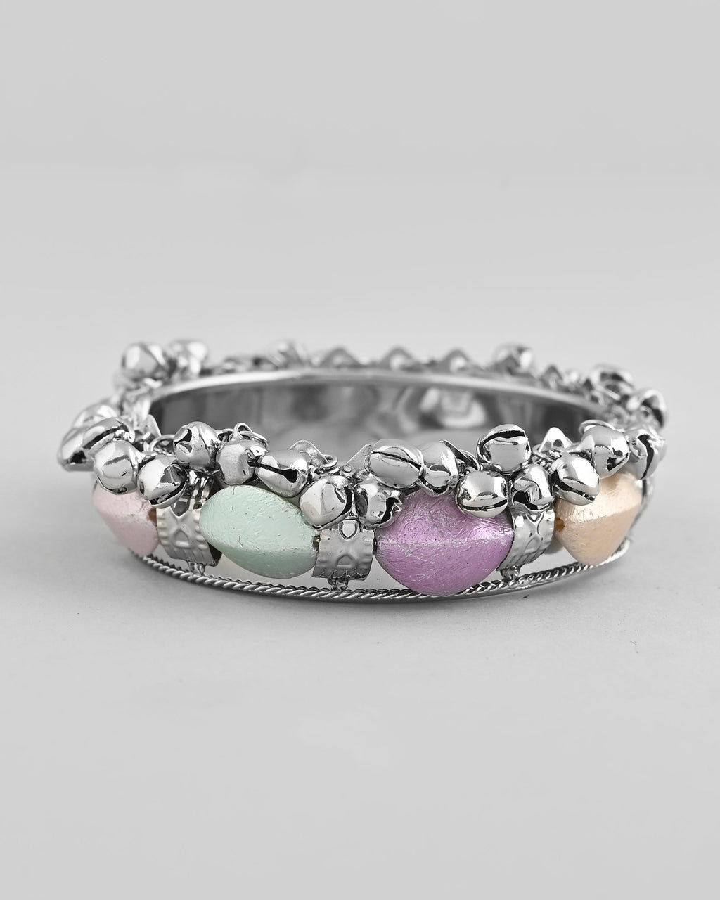 VOJ Silver-Plated Multi Colour Stone Studded Oxidized Cuff Bracelet - Distacart