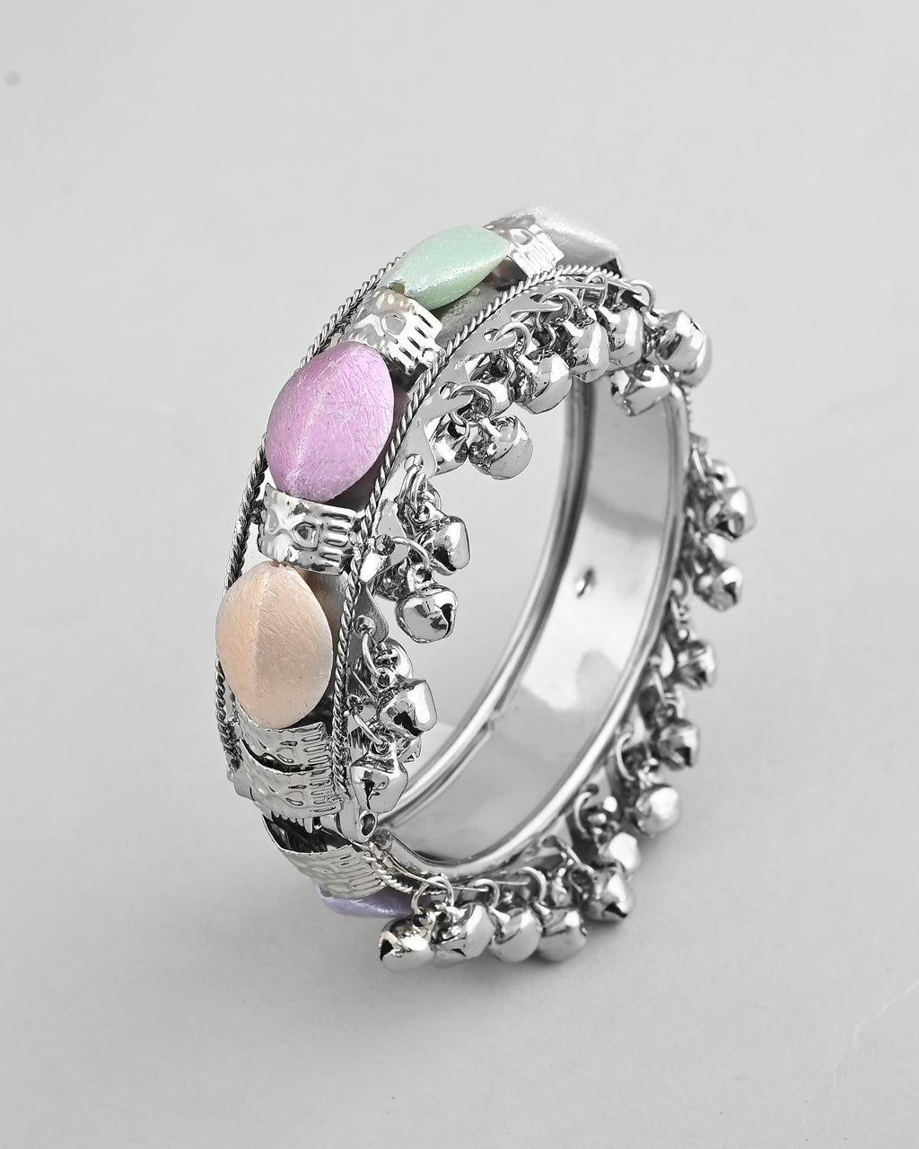 VOJ Silver-Plated Multi Colour Stone Studded Oxidized Cuff Bracelet - Distacart